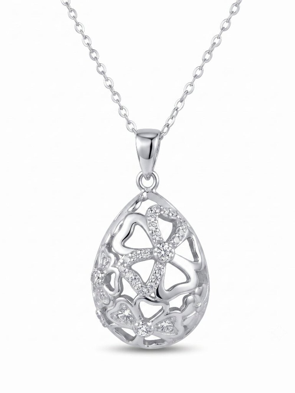 Fabergé Egg Flower Pendant Necklace, 925 Sterling Silver Easter Egg Charm…